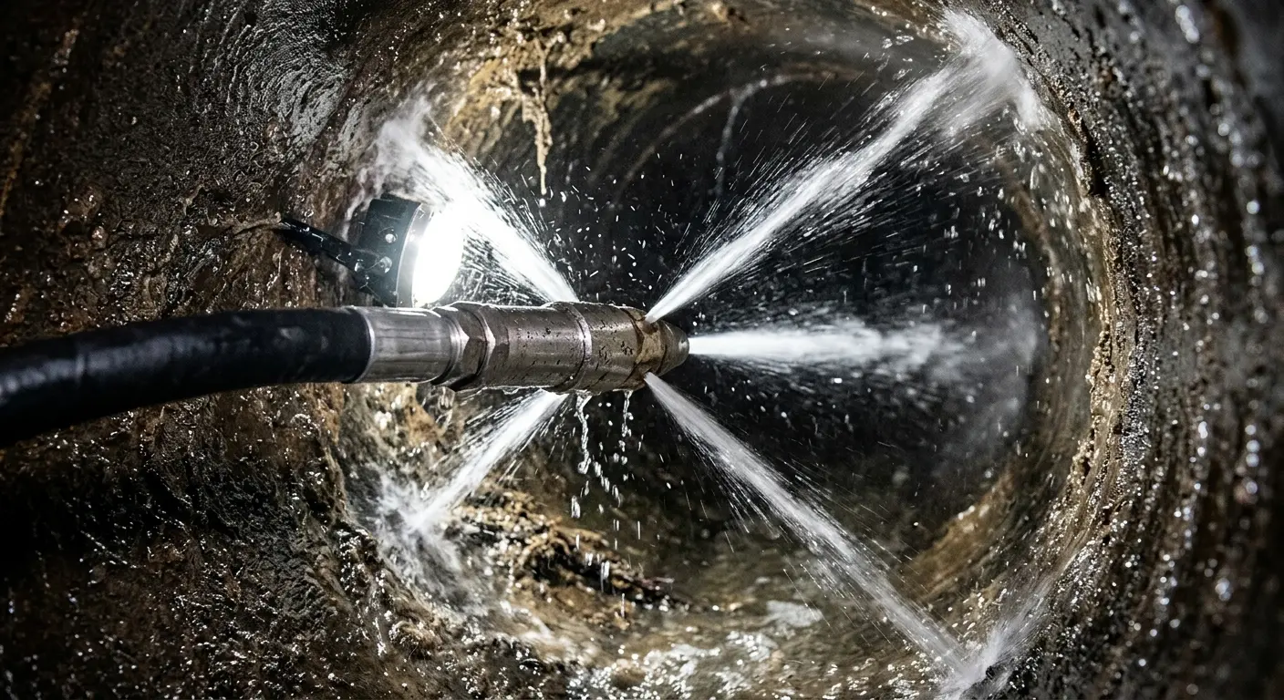 High-pressure hydro jetting nozzle cleaning sewer pipe for Sewer Cleanout in Homewood